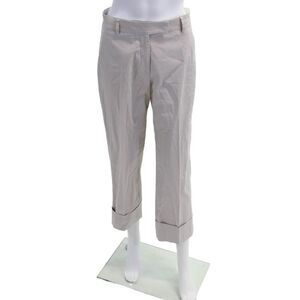 QL2 Womens Zipper Fly Mid Rise Pleated Cuffed Pants Beige Cotton Size IT 40